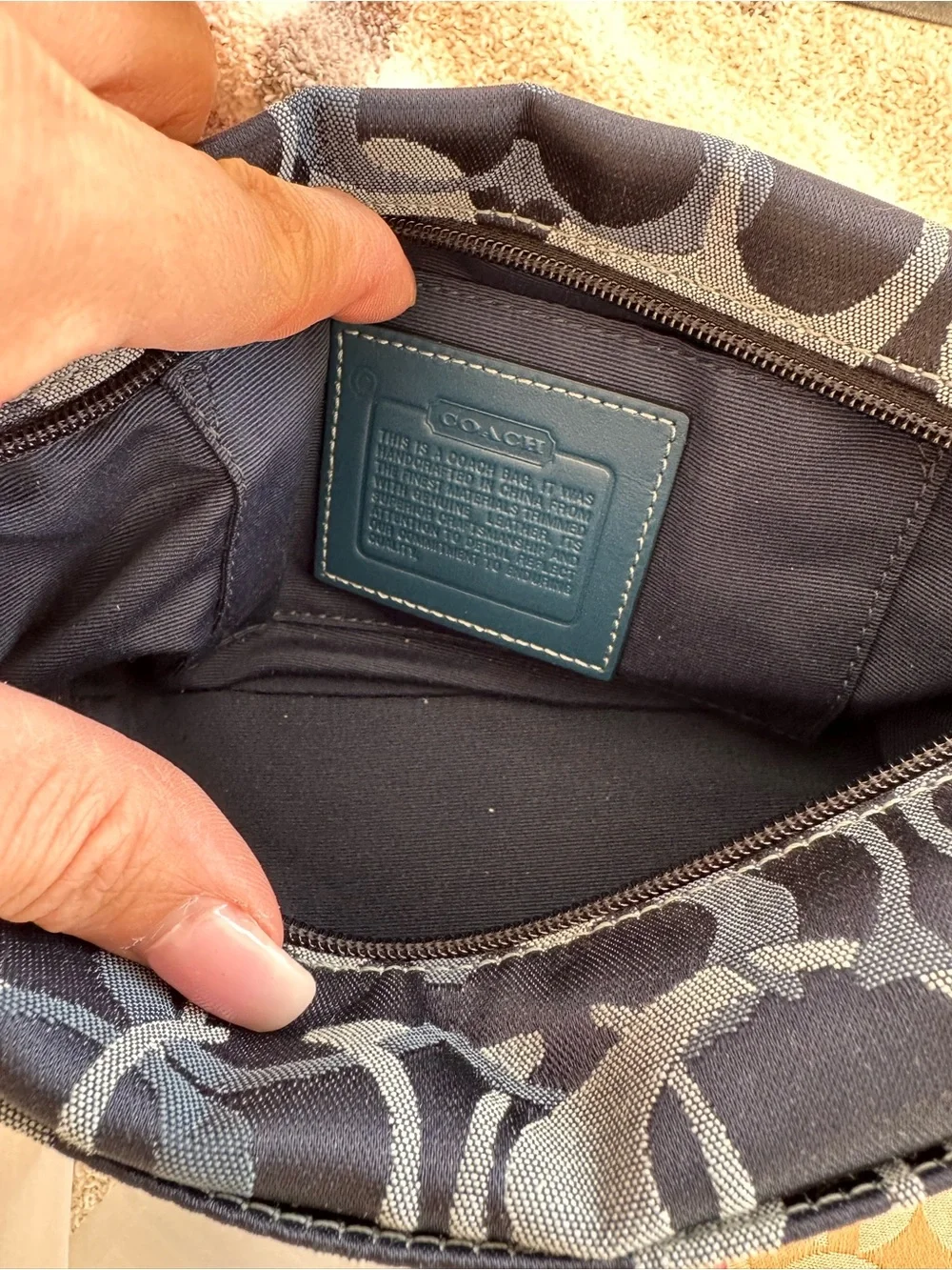 Coach Navy and Light Gray Signature Jacquard Wristlet